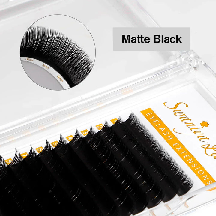 0.20mm Matte Black Ellipse Flat Eyelash Extensions - Swaniyalashes